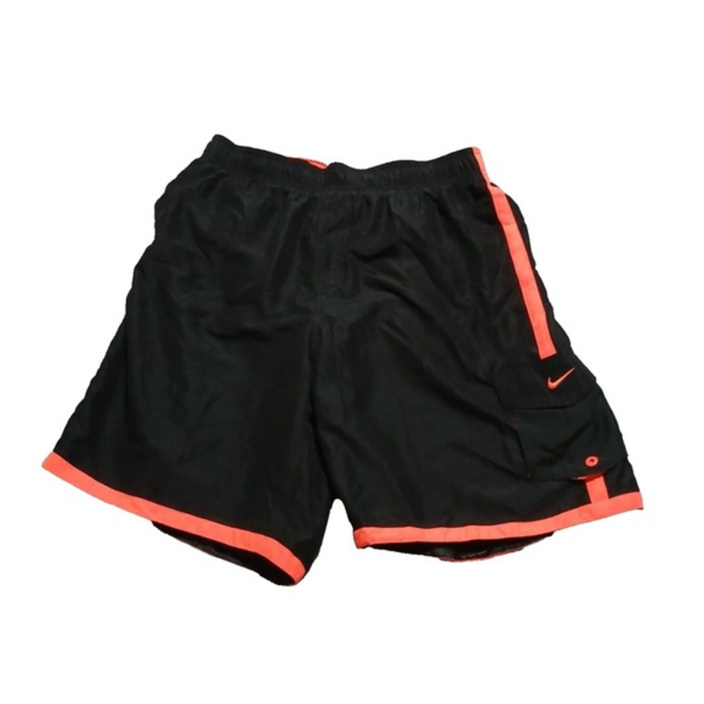 Nike Board Shorts Men's Size M Lined Black/Neon Orange EUC Swim‎ Trunks